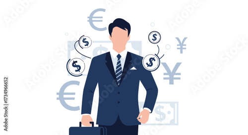 Businessman with money signs, business concept in financial trading and economics