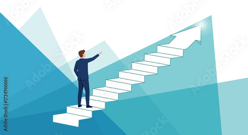 Businessman climbing up to the top of success in leadership and career