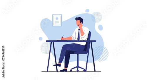 Businessman Working On Phone While Jotting Notes At His Office Desk And Communicating