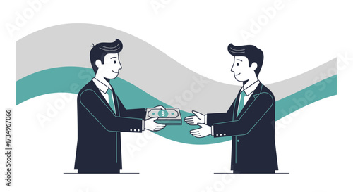 Businessmen Exchange Money Illustration Depicting Financial Deal, Funding, And Transaction Process