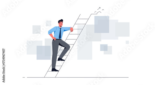 Businessperson Climbing Ladder Illustrating Growth, Success, and Achievement Conceptually