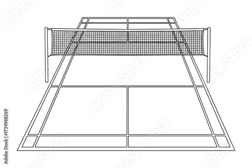 Detailed Badminton Court Illustration: Overhead View of a Standard Playing Surface