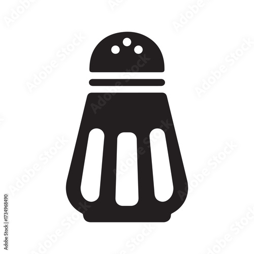 Salt shaker icon vector. Simple black glyph of a kitchen condiment container for seasoning food. Silhouette of a salt or pepper shaker isolated on white background.