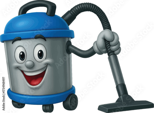Vacuum Cleaner smiling while moving the suction hose