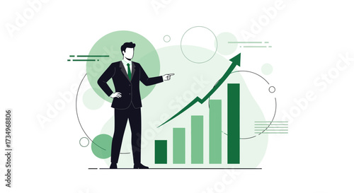 Businessman Presenting Growth: Modern Vector Illustration Demonstrating Rising Business Revenue