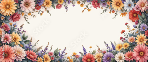 Wildflower frame border on white background