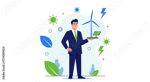 Businessman representing renewable energy and sustainable power solutions for the future