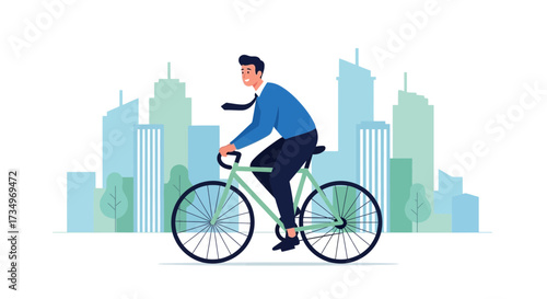 Businessman riding a bicycle within a city, a perfect depiction of urban commuting