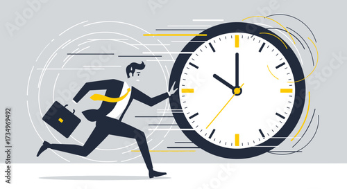 Businessman running against time concept illustration showing urgency and deadlines