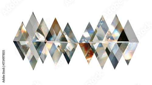 Geometric art with reflective mirrored triangles, isolated on a Transparent background, PNG file.