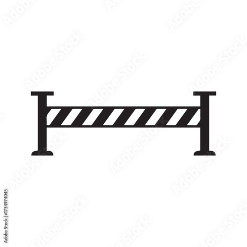 Barrier icon vector. Black silhouette of a warning tape or construction roadblock. Symbol for danger, caution, and restricted areas. Isolated on white background.