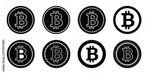 bitcoin minimal flat icon set vector illustration. black color and white background