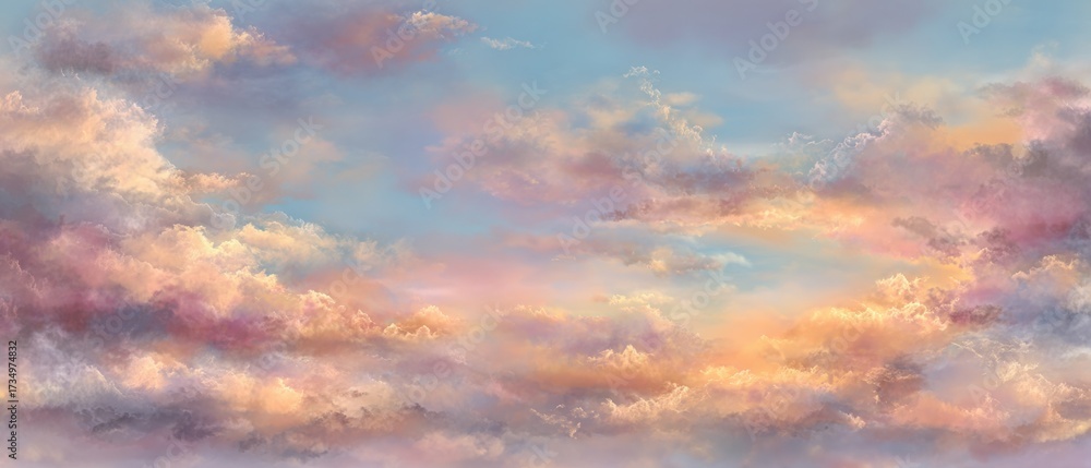 Obraz premium Colorful Pastel Clouds Texture Background, Dreamy Sky Illustration with Pink, Orange and Blue Colors