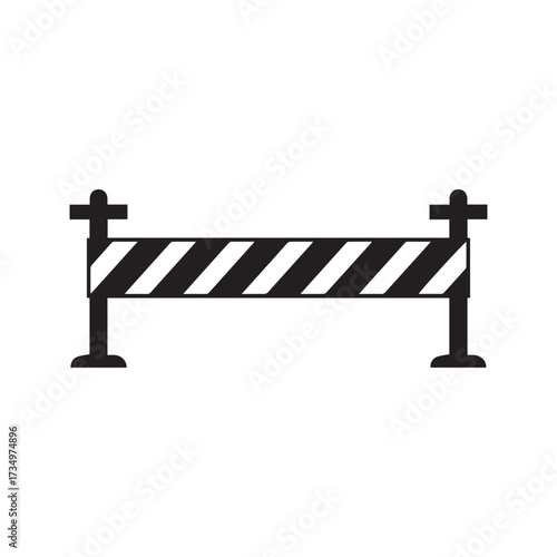 Barrier icon vector. Black silhouette of a warning tape or construction roadblock. Symbol for danger, caution, and restricted areas. Isolated on white background.