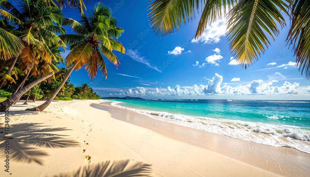 Obraz premium Tropical beach paradise with palm trees (1)