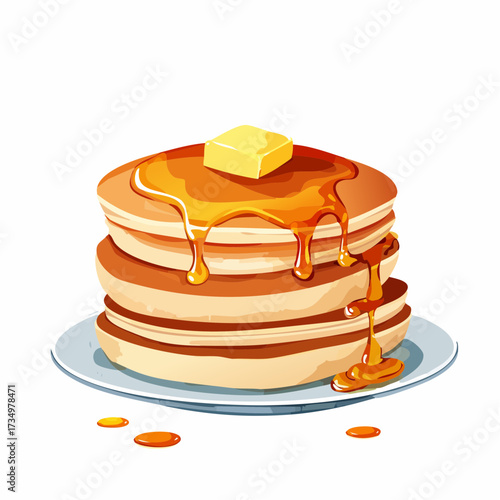 バターとメープルシロップのパンケーキの水彩画風イラスト