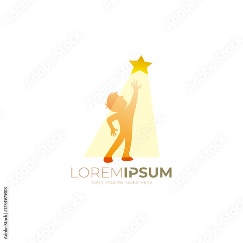People logo and star design combination, logo of a little boy reaching for his dream star