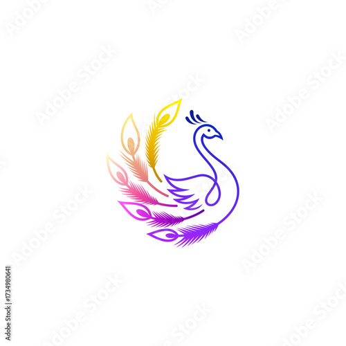 peacock logo with colorful tail and luxurious appearance