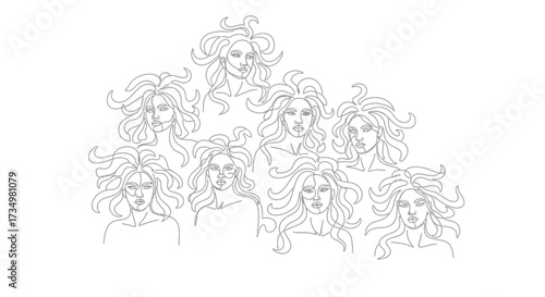 Ensemble of Women An Assortment of Female Faces in a Vector Illustration