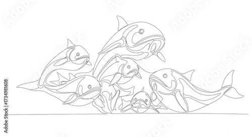 Orca Family Gathering A Minimalist Illustration of Marine Life Connection