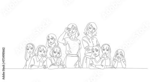 A Group of Young Women Standing Together in a Line Art Portrait