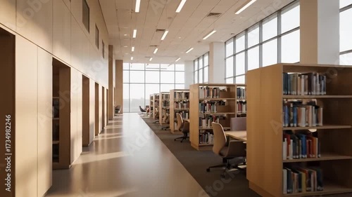 Wallpaper Mural Dynamic Glide Through a Modern University Library: Bright Study Spaces, Bookshelves, and Natural Light Torontodigital.ca