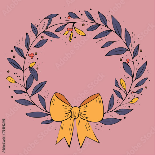 dusty lavender mistletoe wreath with mustard bow elegant botanical wall art for seasonal decor