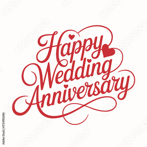 Red Happy Wedding Anniversary Calligraphy Lettering Vector - Romantic Celebration Greeting Design