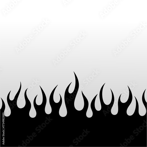 Black flame fire border silhouette with abstract burning flame vector background