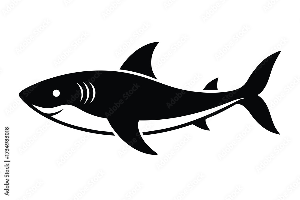 Fototapeta premium swimming shark silhouette vector illustration on black colour and white background