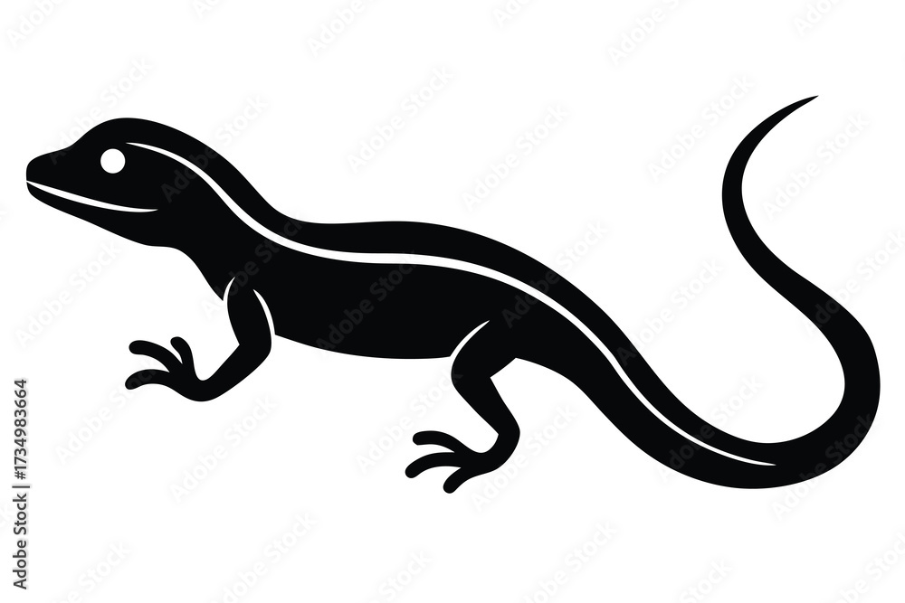 Fototapeta premium crawling lizard silhouette vector illustration on black colour and white background