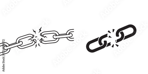 Symbol of Broken Chain Link Representing Freedom and Weakness