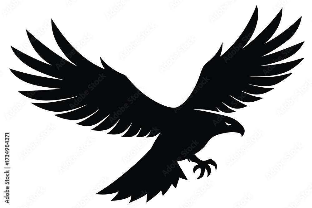 Fototapeta premium flying eagle silhouette vector illustration on black colour and white background