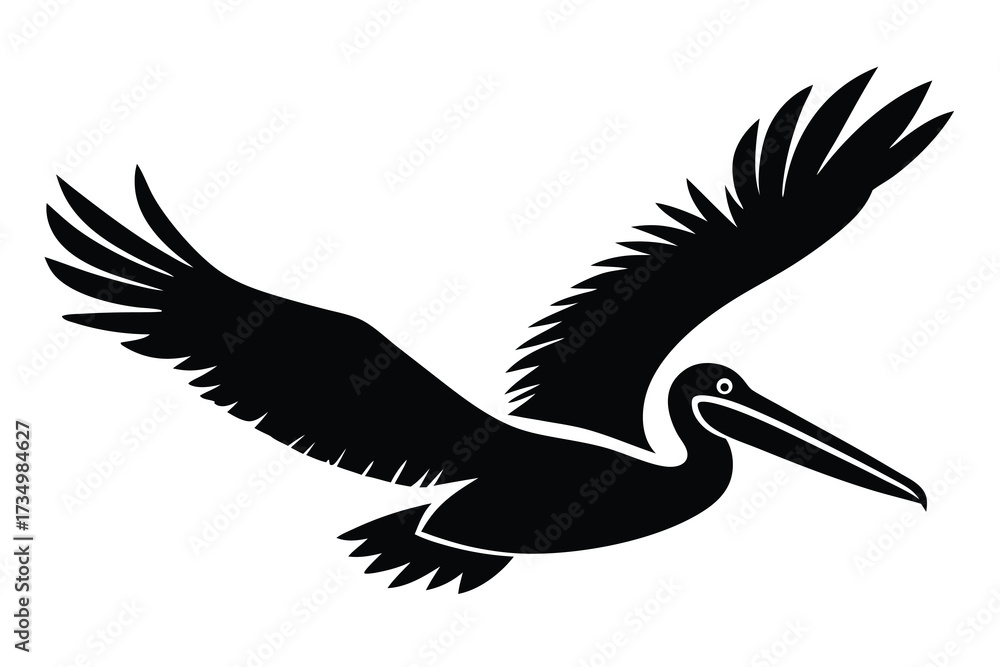 Obraz premium flying pelican silhouette vector illustration on black colour and white background
