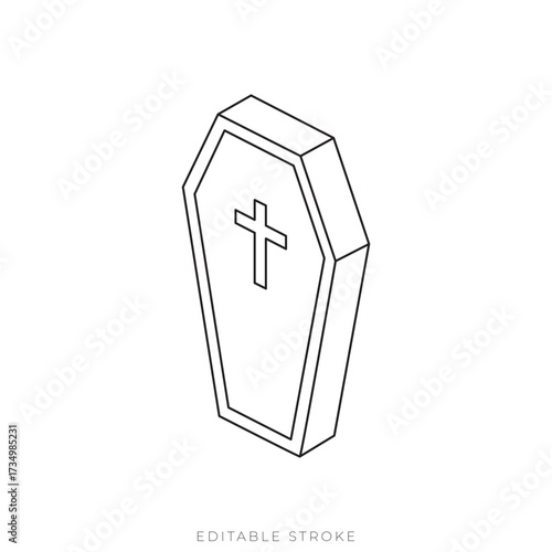 Coffin Isometric Vector Outline Spooky Halloween Grave Icon
