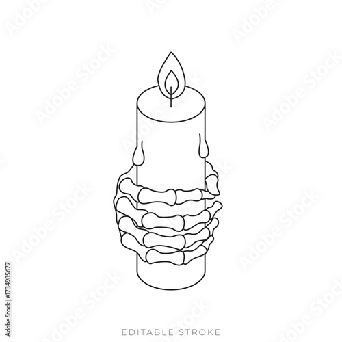 Skeleton Hand Candle Holder Isometric Vector Outline Spooky Halloween Design