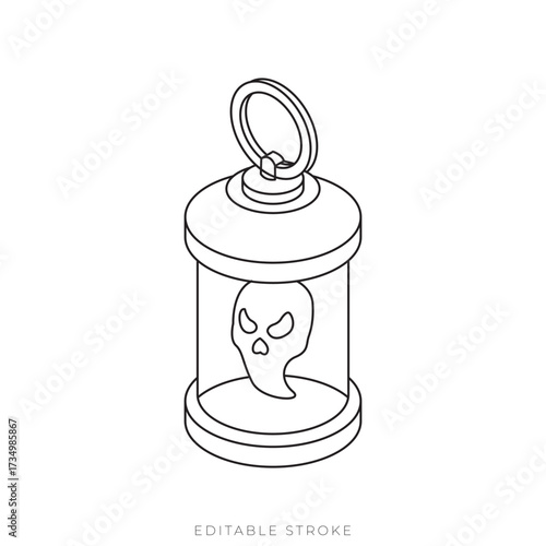 Haunted Lantern Isometric Vector Outline Spooky Halloween Icon
