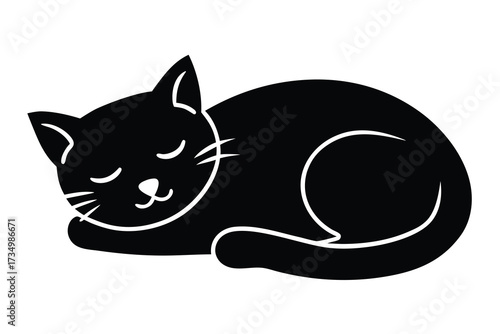 sleeping cat silhouette vector illustration on black colour and white background