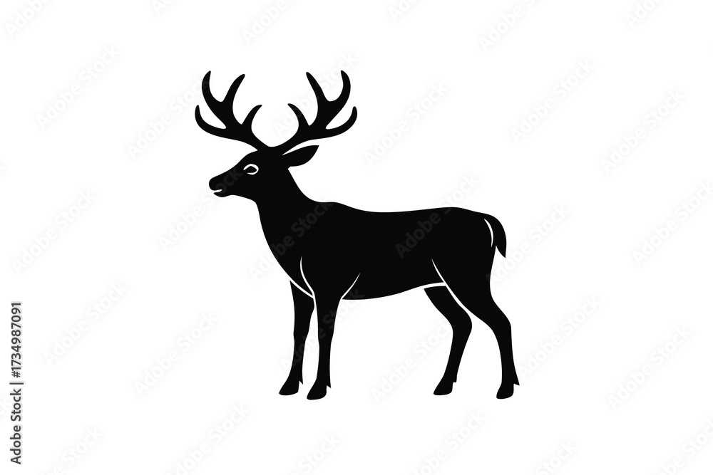 Fototapeta premium standing elk silhouette vector illustration on black colour and white background