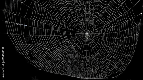 Real spider web isolated on black