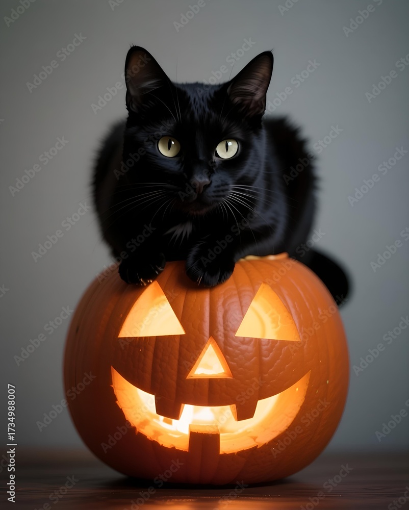 Fototapeta premium Cute Halloween Animal Pumpkin Scene
