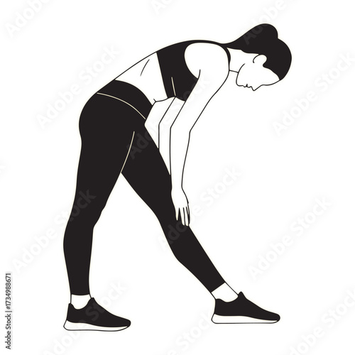 Modern minimalist illustration of woman stretching legs for fitness and wellness