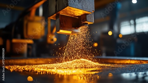 Molten Metal Being Poured from Industrial Machine in Factory Setting