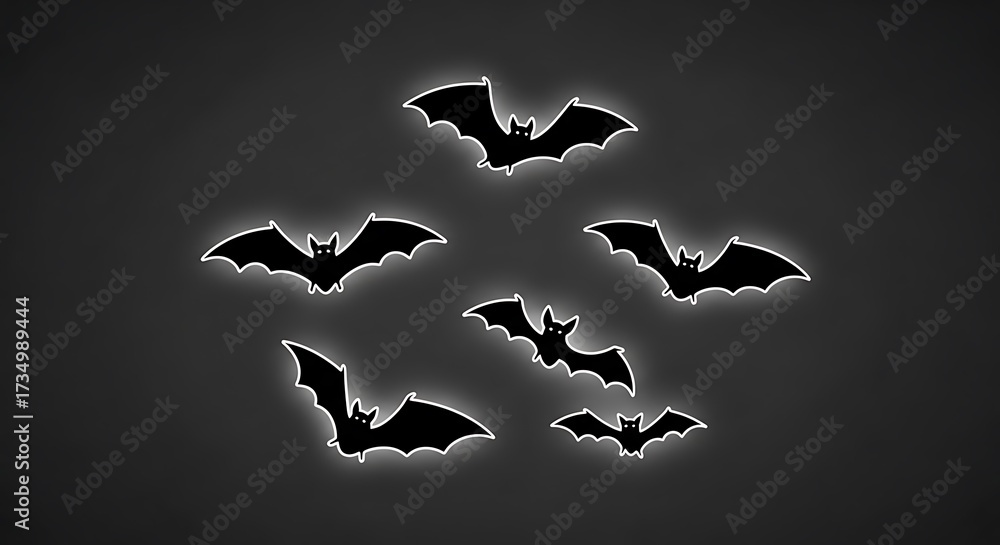 Naklejka premium Silhouette Bats Flying in Night Sky.