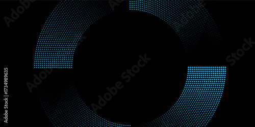 3D blue techno background. Big data visualization on dark space with dotted lines shape effect decoration. Modern graphic design element dots circle style concept for flyer, card, or brochure cover