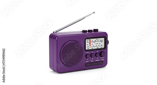 Purple Portable Digital Radio with Antenna and Display Screen.