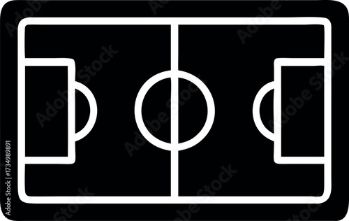 Flat outline pictogram of soccer ground layout.