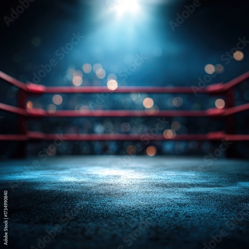 Boxing Ring Under Spotlight With Red Ropes