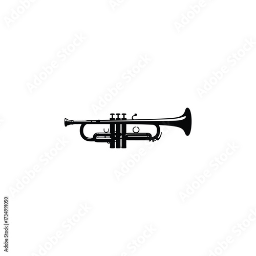 A Stark Silhouette Depicts the Elegant Curves and Intricate Details of a Brass Trumpet Musical Instrument