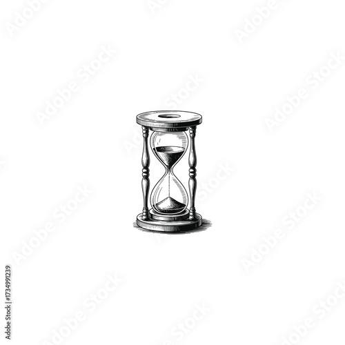Detailed Sketch of an Antique Hourglass Symbolizing Time Passing and the Fleeting Nature of Life in Black and White